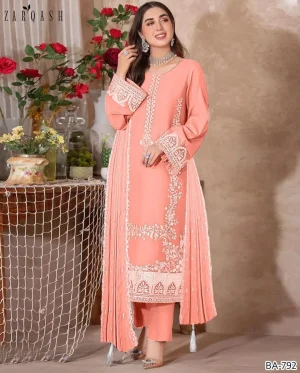 Peach Dhanak 3-Piece Embroidered Suit with Dupatta – Women’s Unstitched Dress
