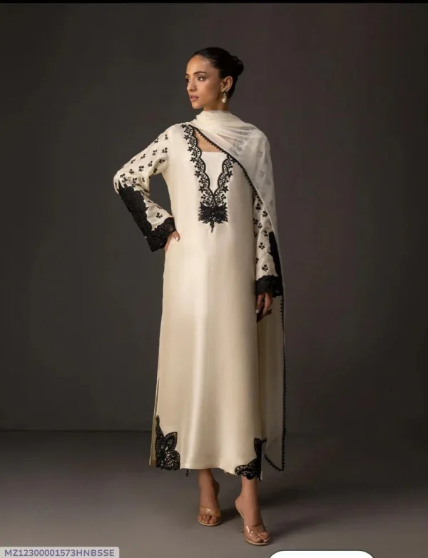 Beige Shamoz Silk 3-Piece Digital Printed Suit