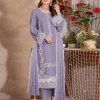 Purple Dhanak Embroidered 3-Piece Suit with Bamber Dupatta - Image 4