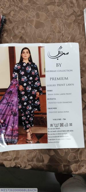 Black Lawn Digital Printed 3-Piece Suit with Diamond Dupatta