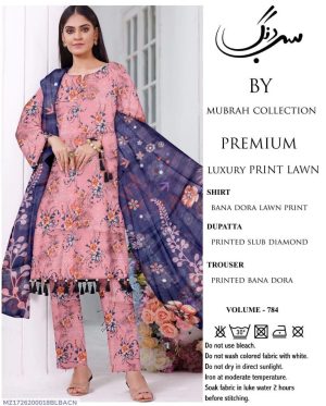 Pink Lawn Digital Printed 3-Piece Suit with Diamond Dupatta