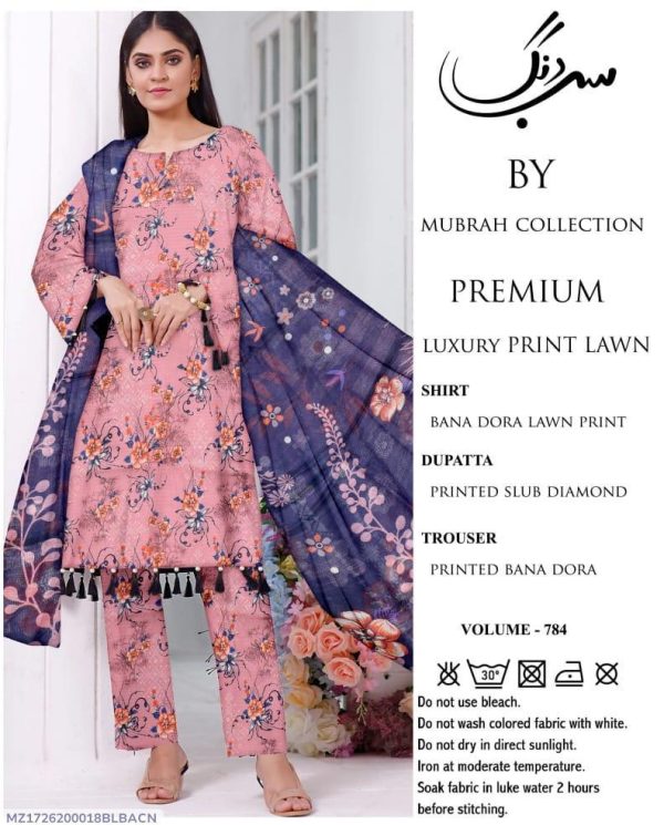 Pink Lawn Digital Printed 3-Piece Suit with Diamond Dupatta